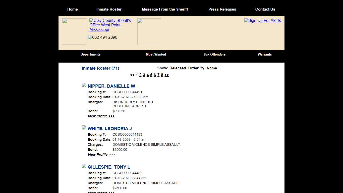 Inmate Roster - Current Inmates Booking Date Descending - Clay County Sheriff's Office